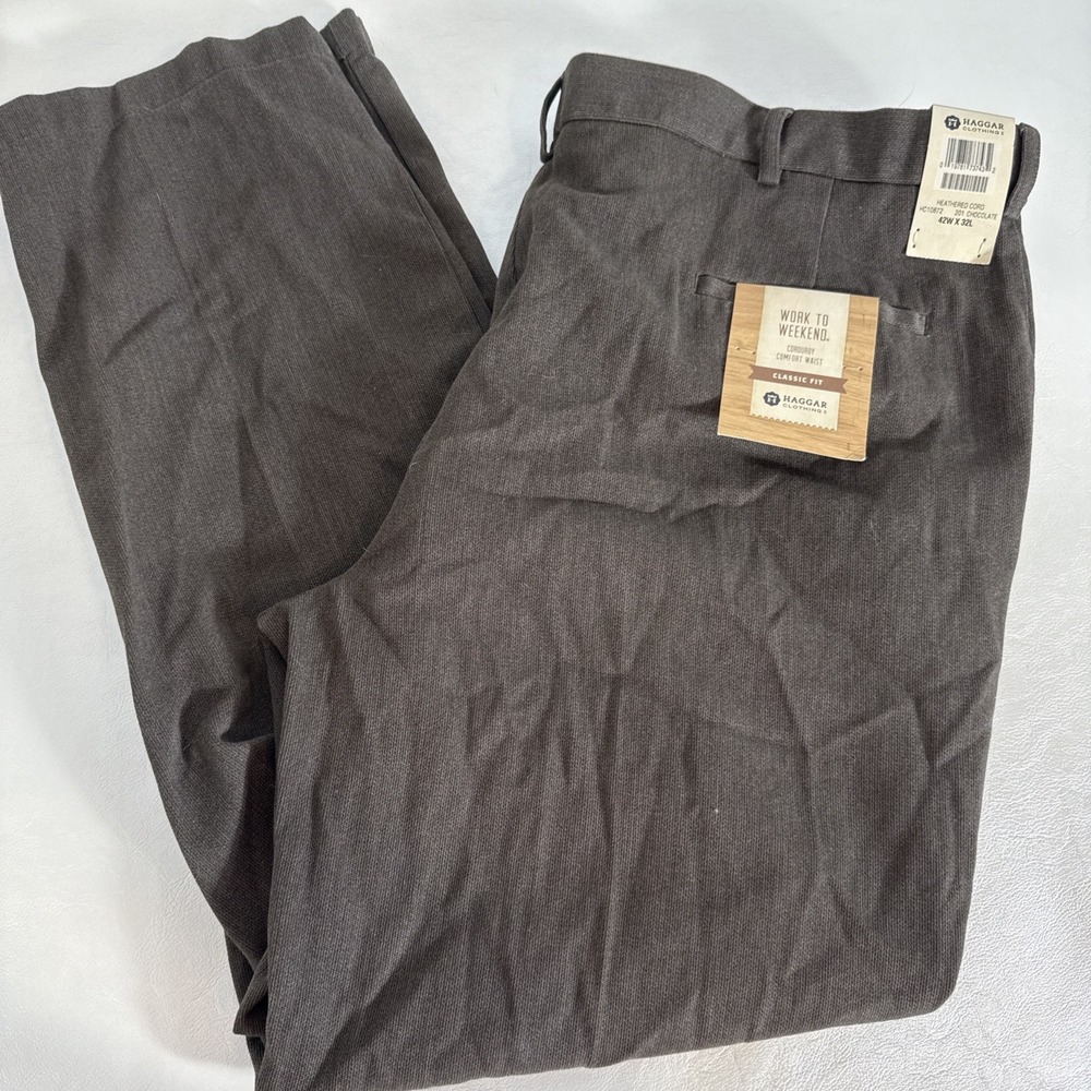 NEW Haggar Work to Weekend Classic Fit Heathered Cord 42x32 Brown